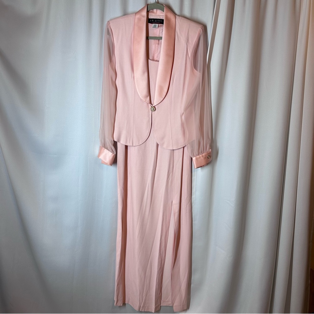 Vintage JR Nites 2 Piece Dress‎ Jacket Set Sz 10 Pink Formal Wedding Made In USA